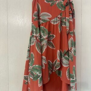 Hutch Coral and Leaf Green Midi Skirt